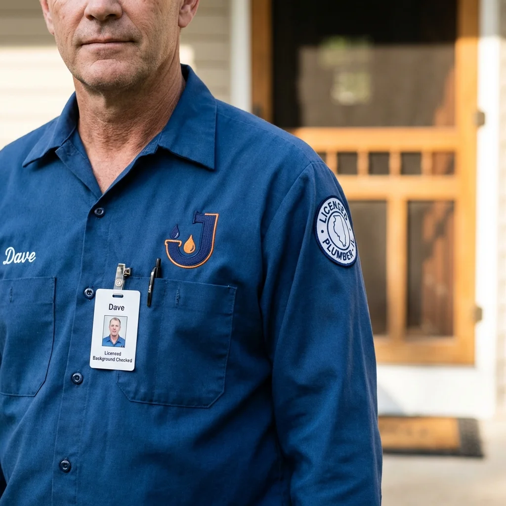 Licensed plumber showing ID badge in Atlanta, IL